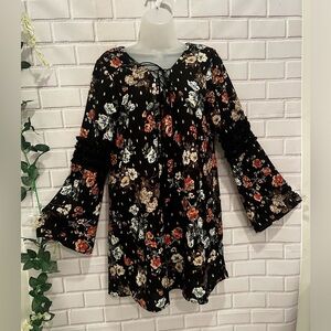 AS U WISH women floral black bell sleeves dress/size M
